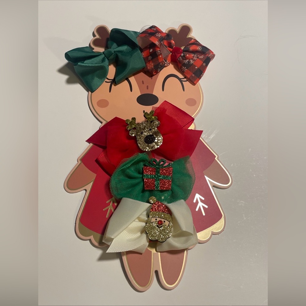 Set Of 5 Girls Christmas Hair Bow Clips. New